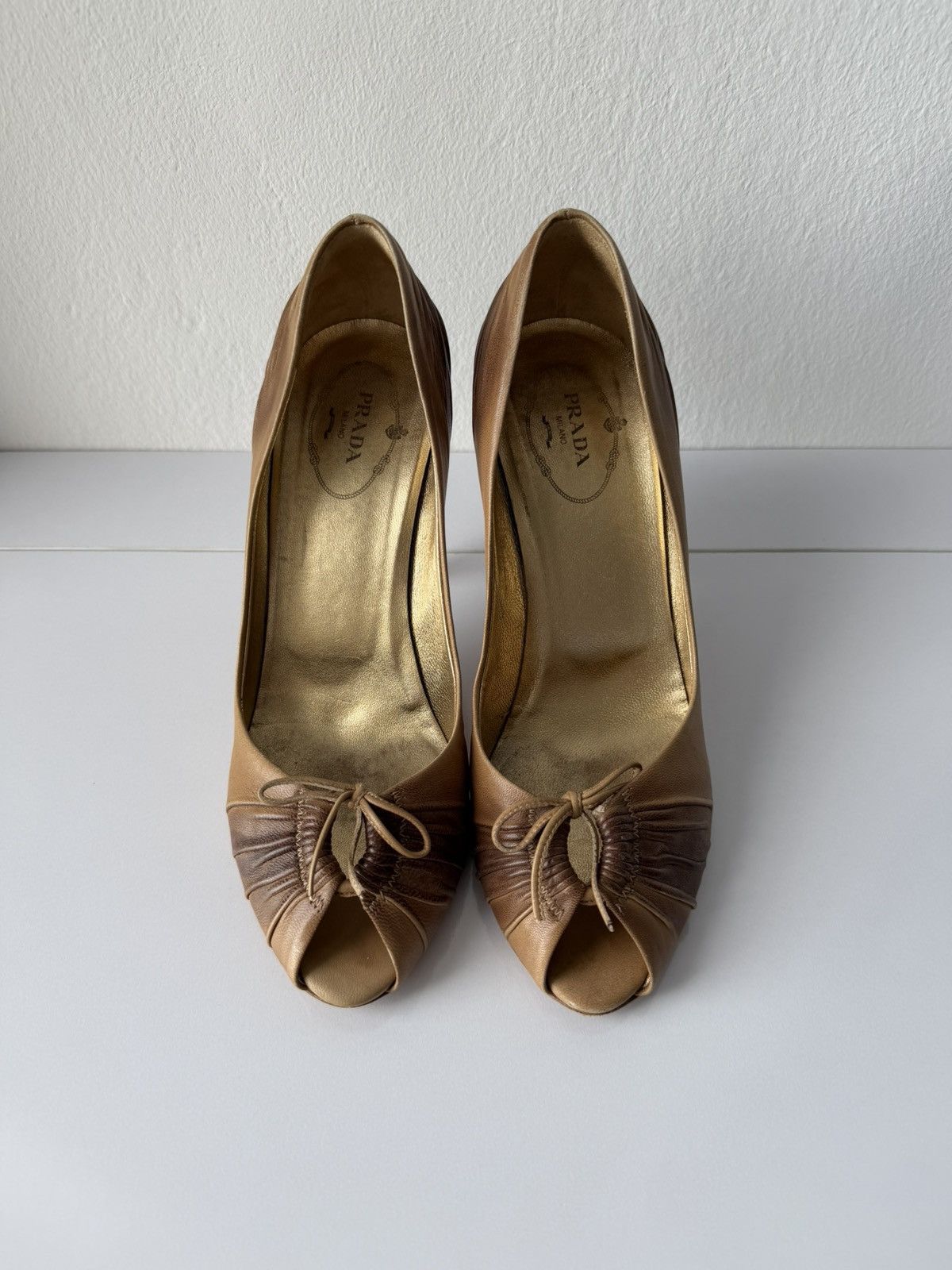 Prada pleated leather open toe pumps