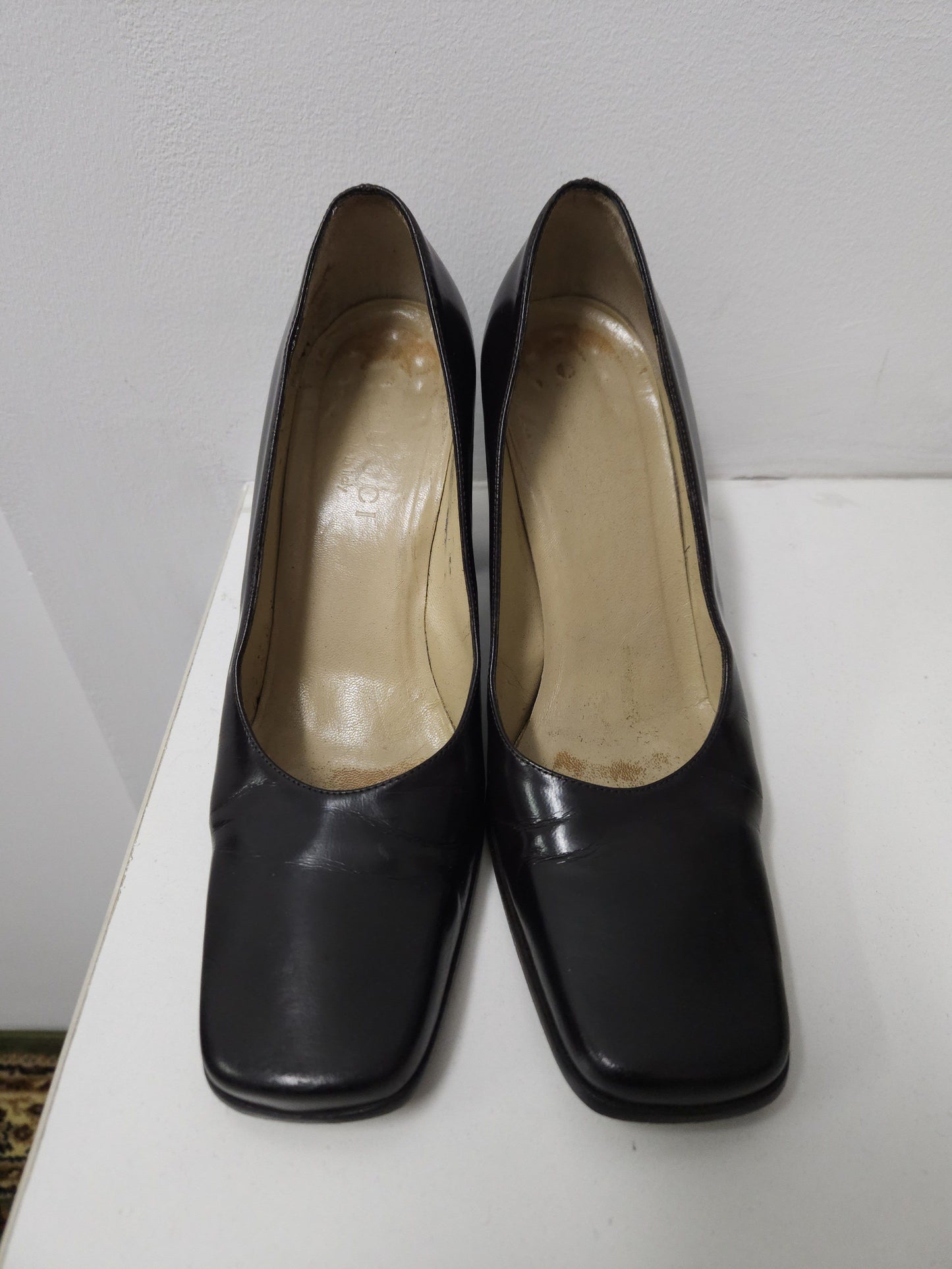 Archive Gucci square toe block heel pumps mules