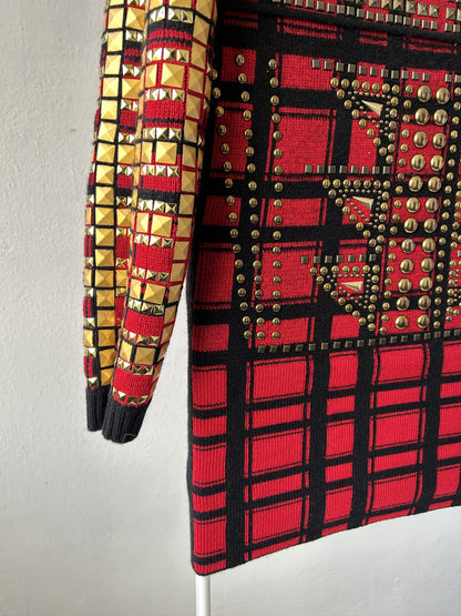 AW14 runway Philipp Plein studded check wool knit mini dress