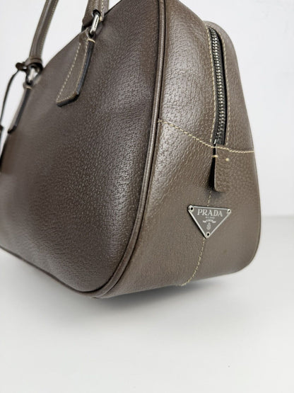 Prada saffiano leather triangle logo mini bowling bag