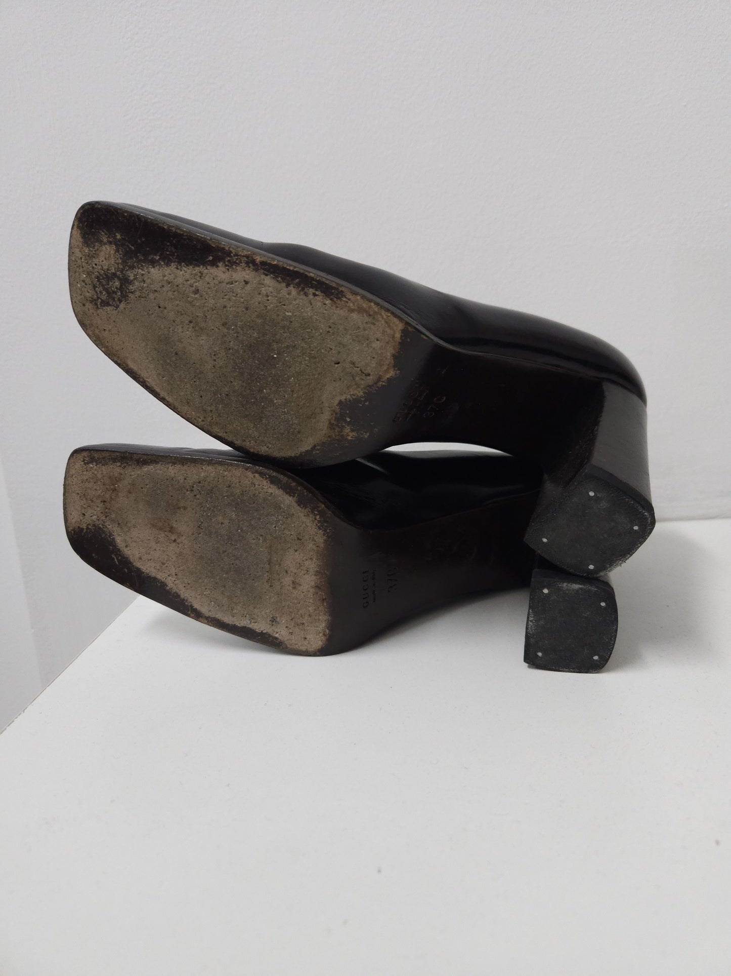 Archive Gucci square toe block heel pumps mules