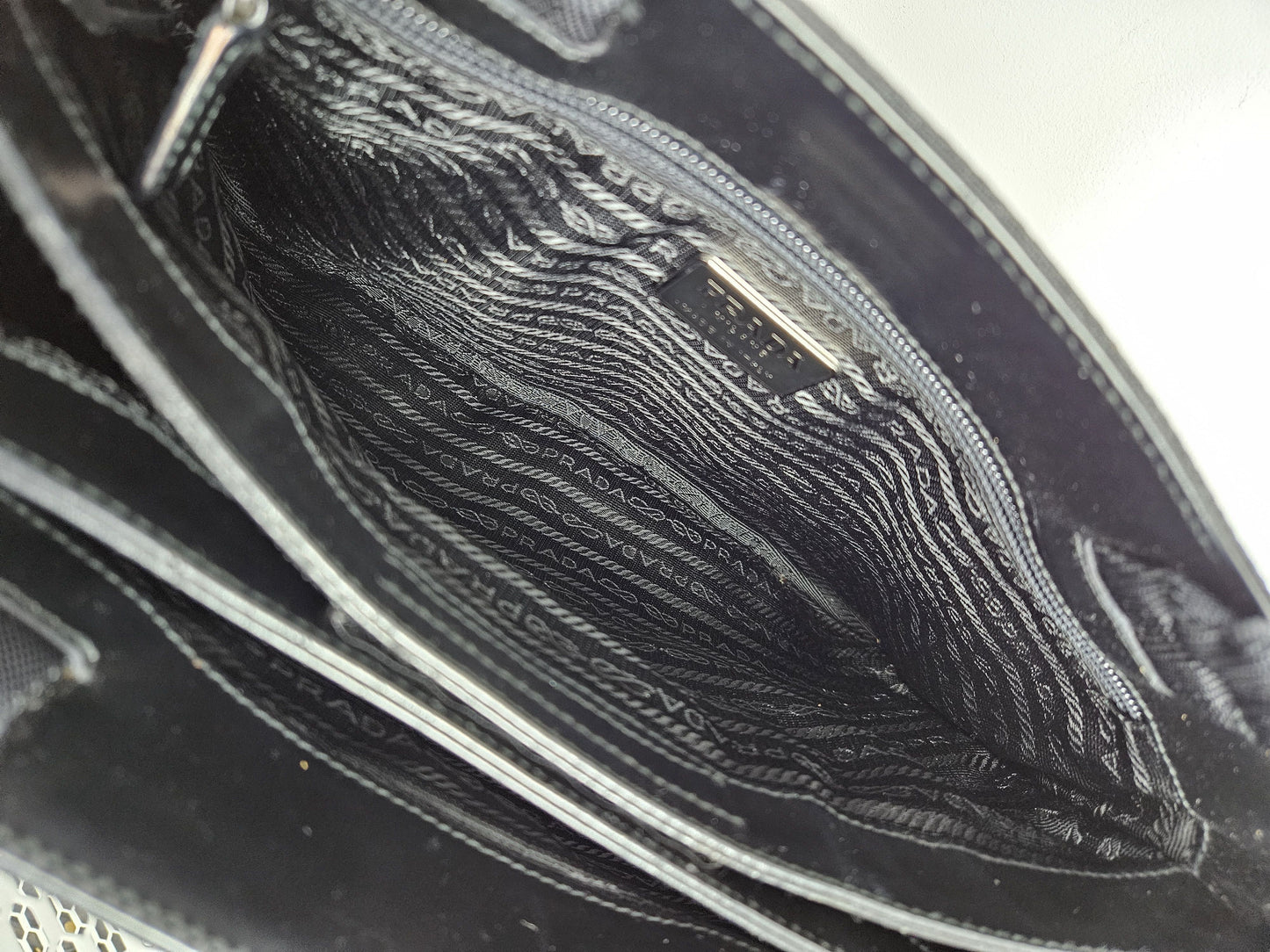 Archive AW1999 prada sport black tab wool and nylon tote bag