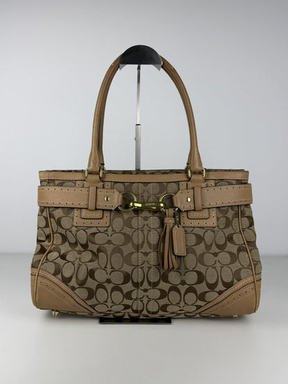 Coach signature leather canvas tassel tote bag