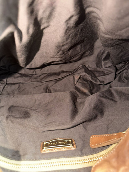 Miu Miu matelasse pleated leather coffer bag in brown