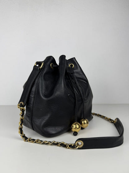 Vintage Chanel lambskin CC logo drawstring bag