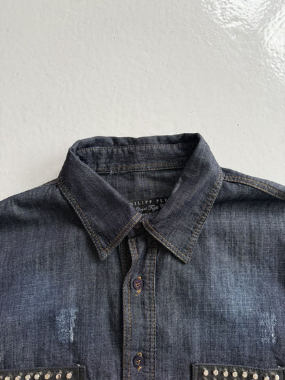 SS2016 Philipp Plein Marlon denim shirt Acapulco blue