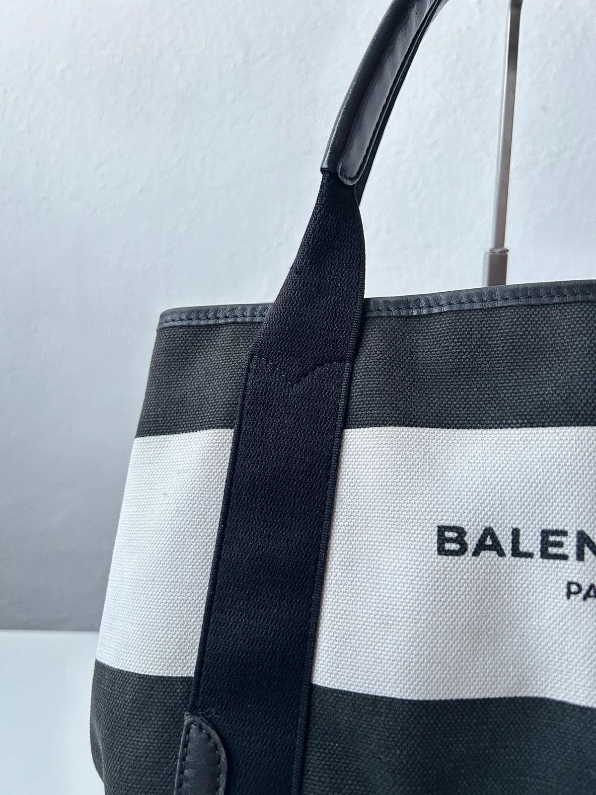 Balenciaga navy cabas logo tote bag small