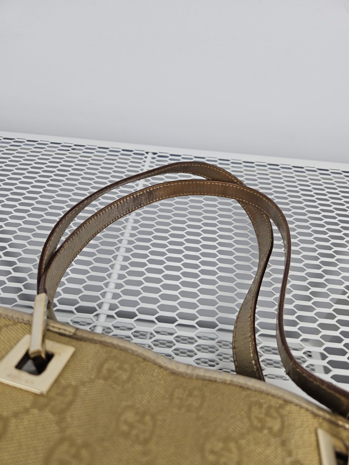 Vintage y2k Gucci gg monogram canvas gold tote bag