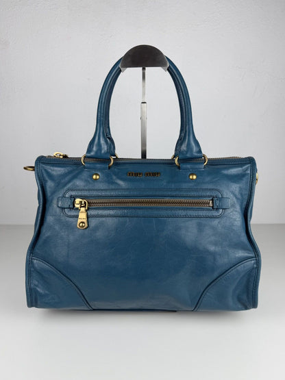 Miu miu vitello lux top zip handbag in turquoise
