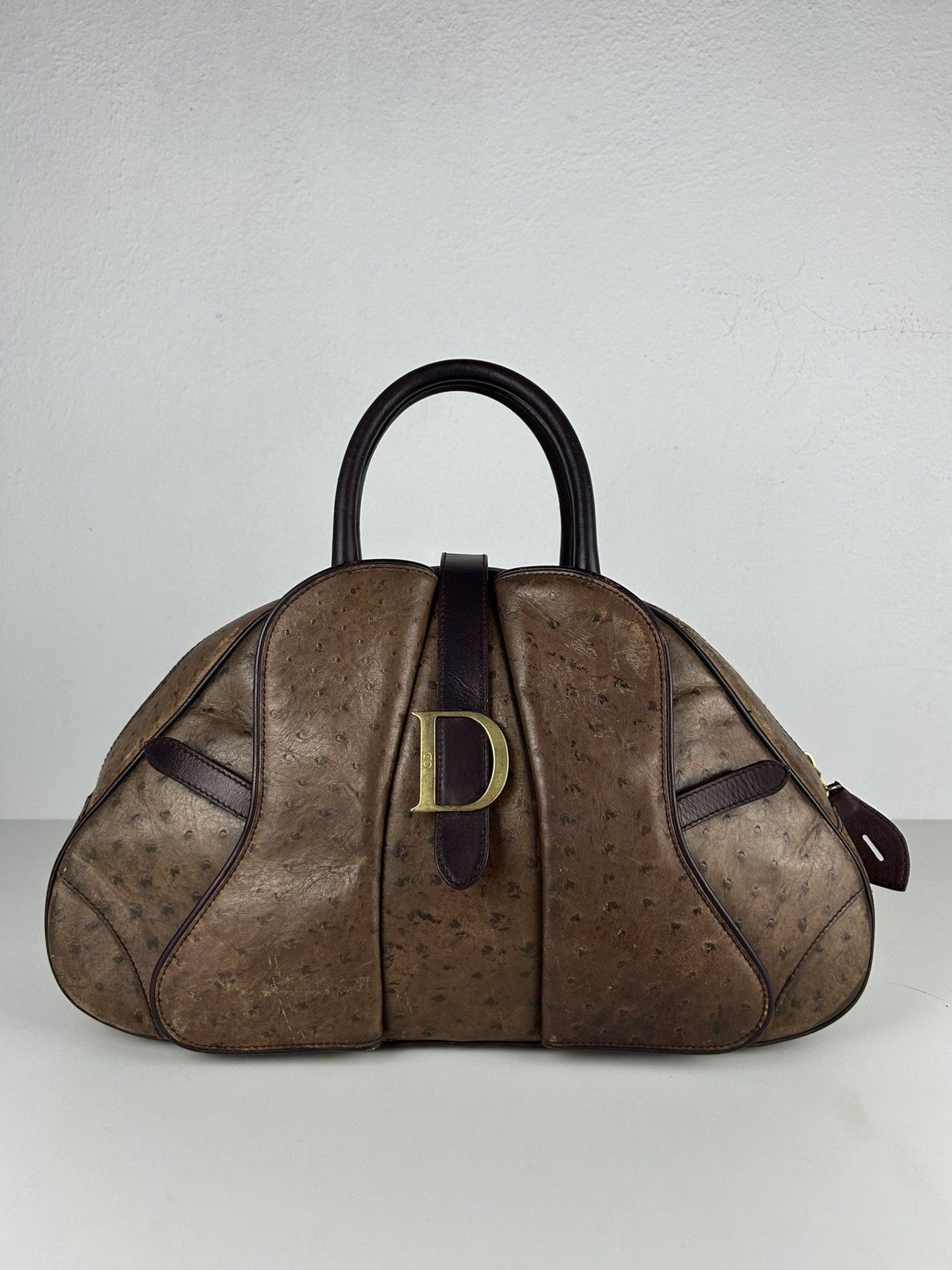 2000 Dior by John Galliano double saddle leather bowling bag