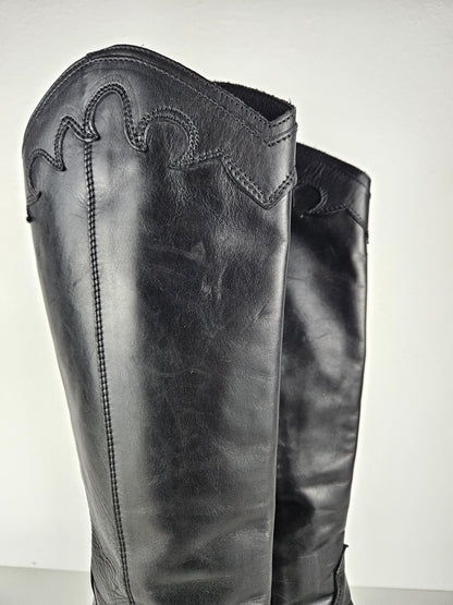 Vintage leather high heel pointed toe cowboy boots