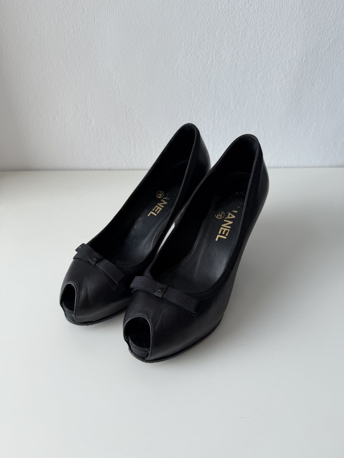 Chanel open toe pumps with bow