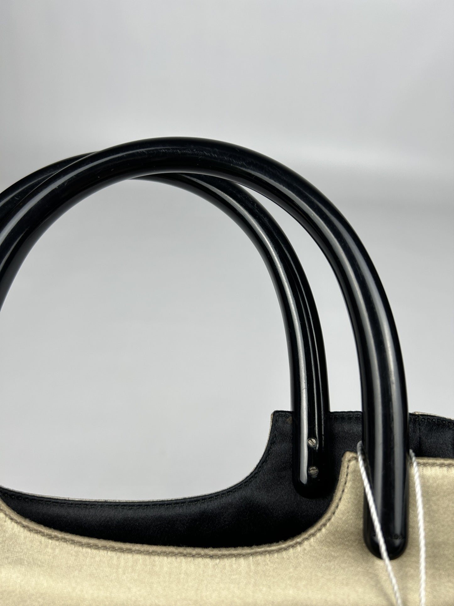 Prada triangle logo velvet plastic handle mini tote bag