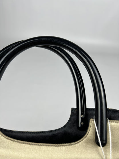 Prada triangle logo velvet plastic handle mini tote bag