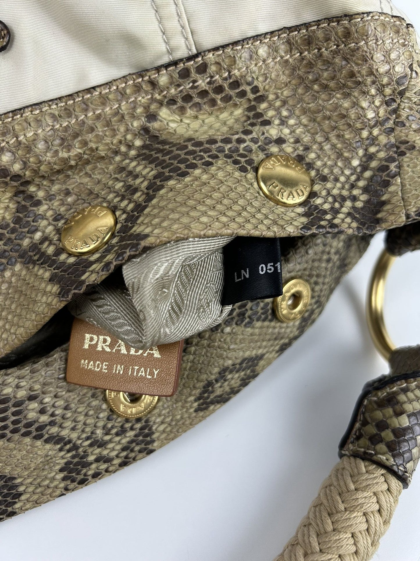 Prada python and nylon triangle logo hobo handbag