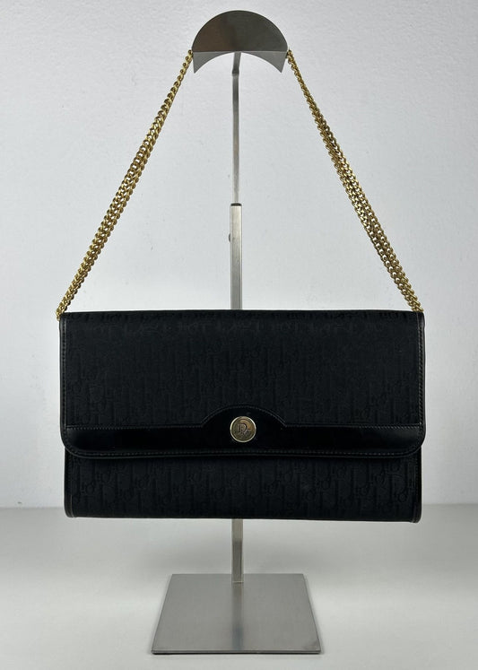 Vtg 80s Dior monogram canvas and leather chain shoulder bag