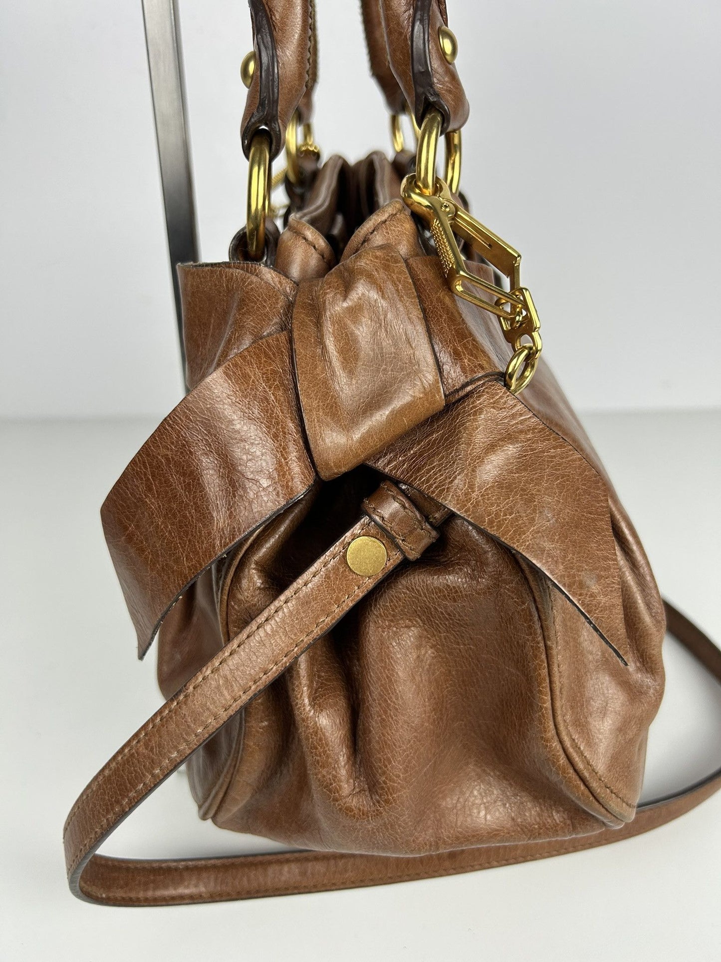 Miu miu mini bow bag in brown