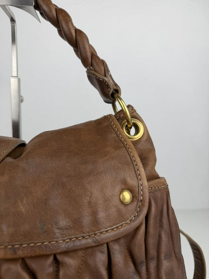 Miu Miu matelasse pleated leather coffer bag in brown