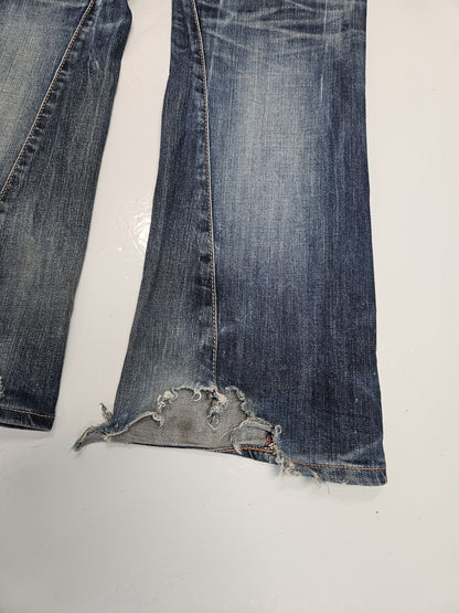 Edwin blue trip distressed washed bootcut denim
