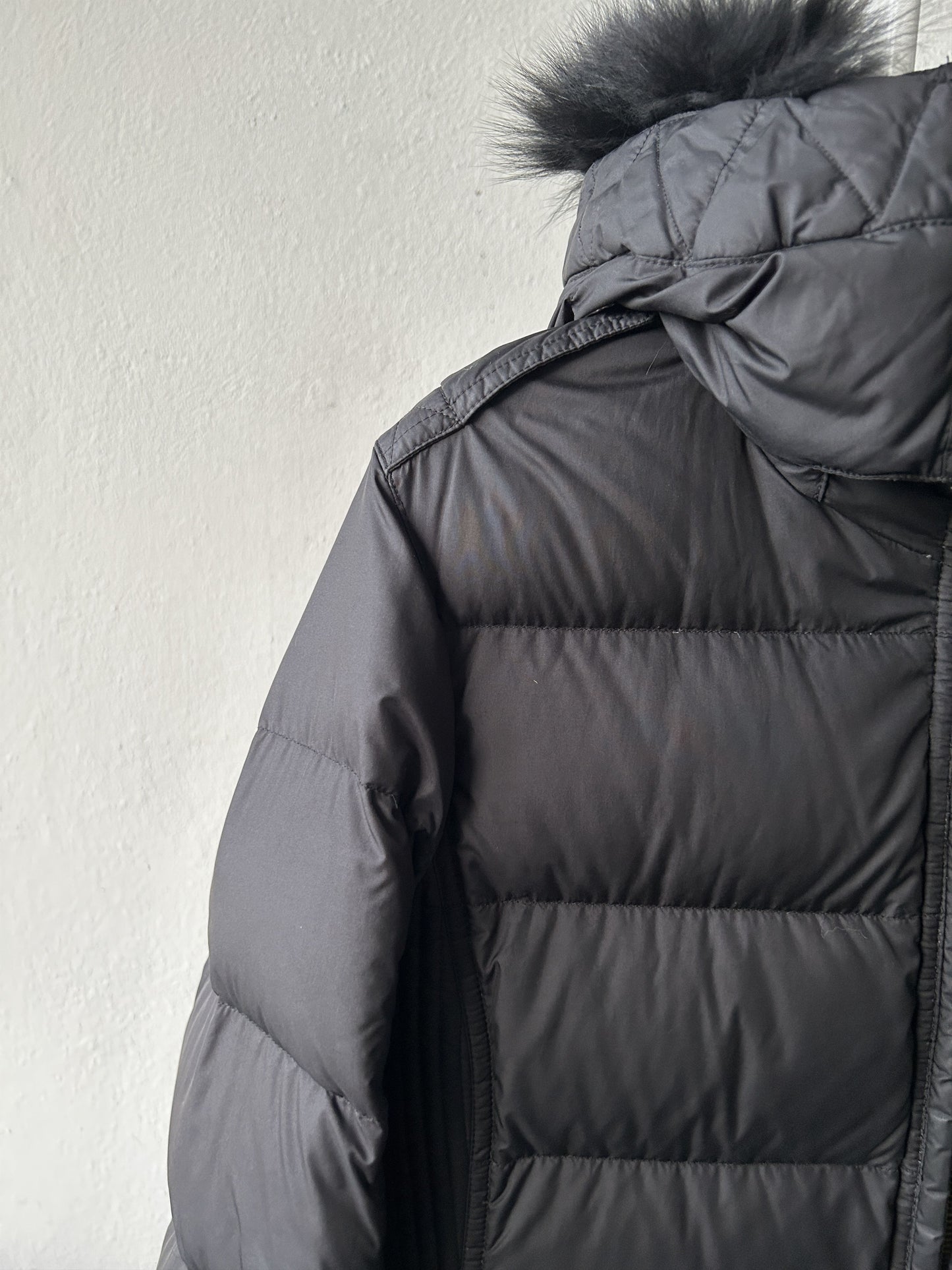 Burberry long hooded puffer coat