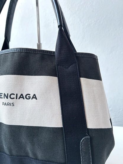 Balenciaga navy cabas logo tote bag small