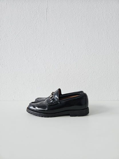 Vintage Gucci notched sole patent leather horsebit loafers