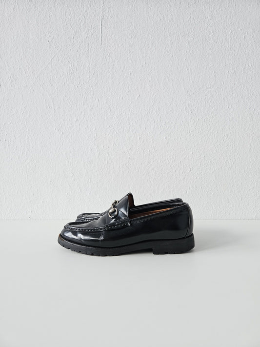 Vintage Gucci notched sole patent leather horsebit loafers
