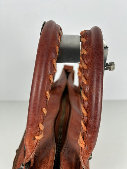 Balenciaga first bag in burnt red