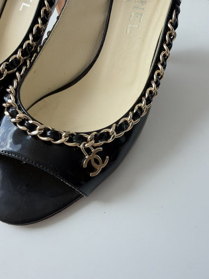 SS2011 Chanel patent leather chain open toe heels