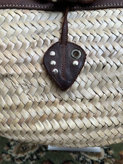 Vintage 90s archive miu miu raffia and leather tote bag