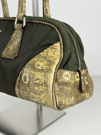 Vintage Prada nylon leather triangle logo mini bowling bag