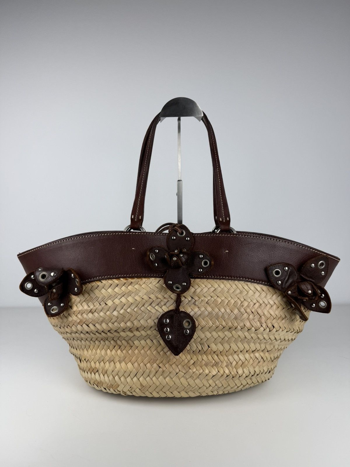 Vintage 90s miu miu wicker and leather basket tote bag
