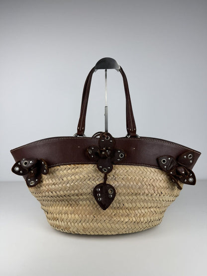 Vintage 90s miu miu wicker and leather basket tote bag