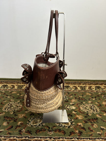 Vintage 90s archive miu miu raffia and leather tote bag