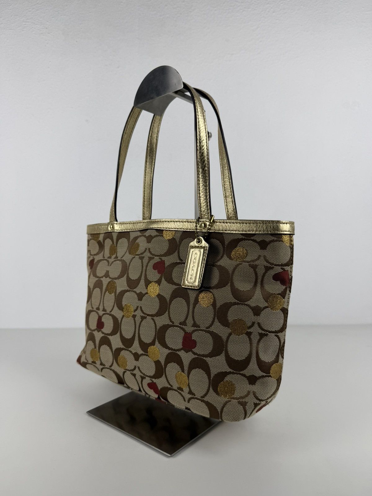 Coach signature canvas heart and polka dot tote bag