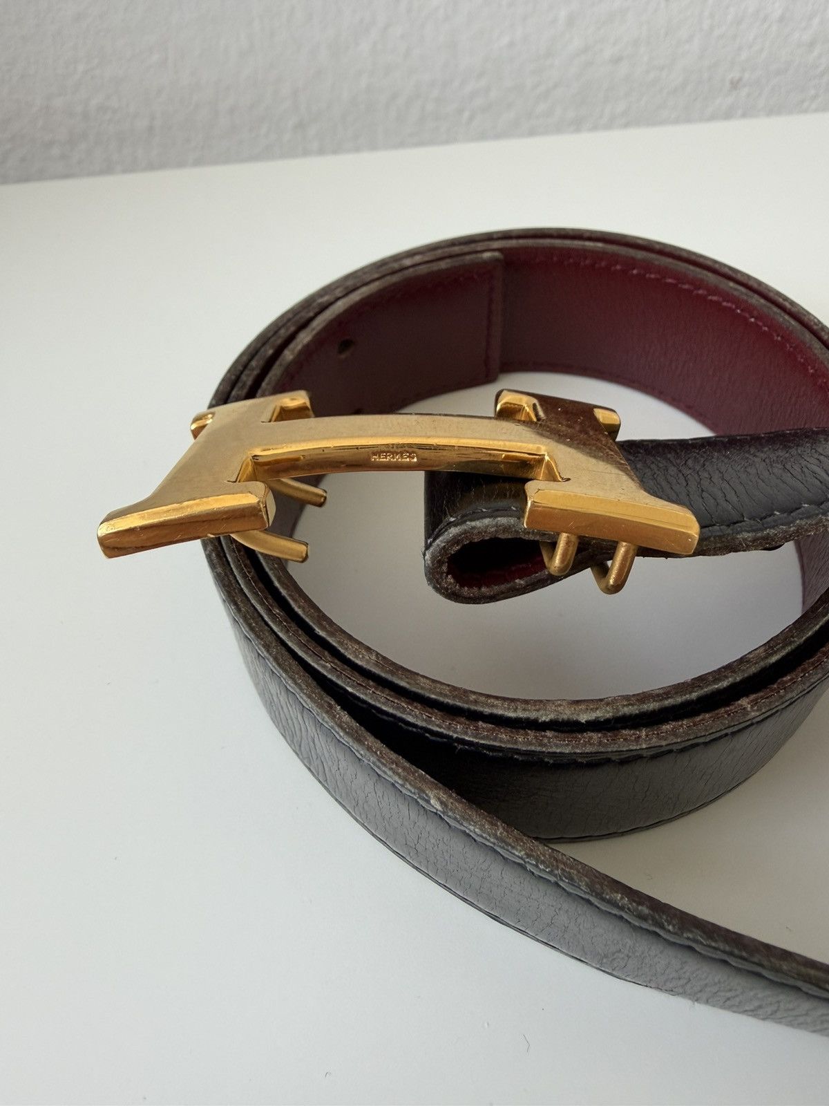 Vintage 1981 Hermes Constance leather belt with H-buckle