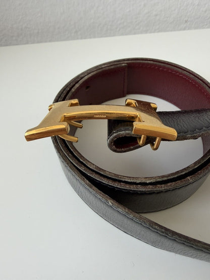 Vintage 1981 Hermes Constance leather belt with H-buckle