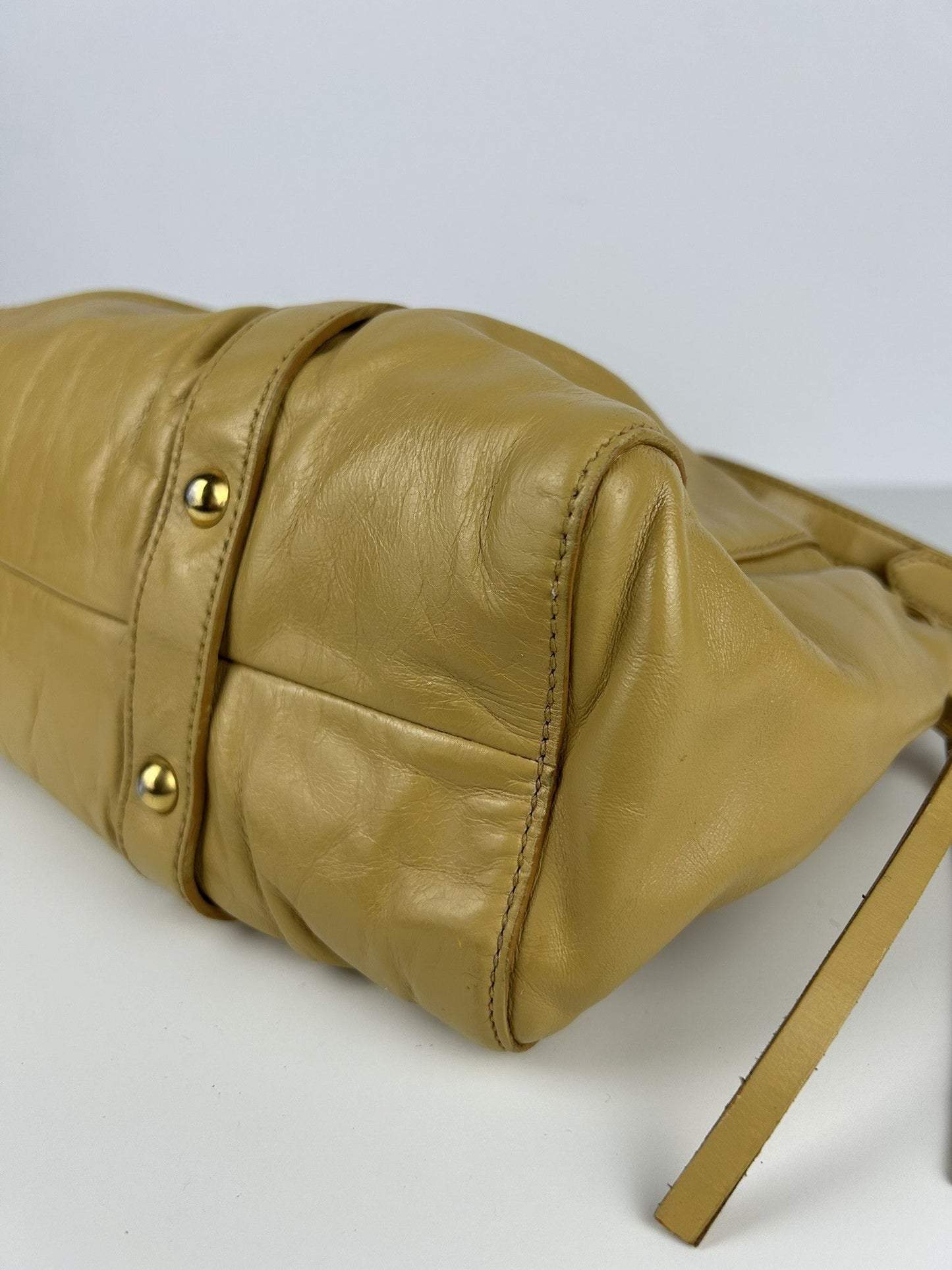 Miu miu vitello bauletto aperto gathered leather bag in buttery