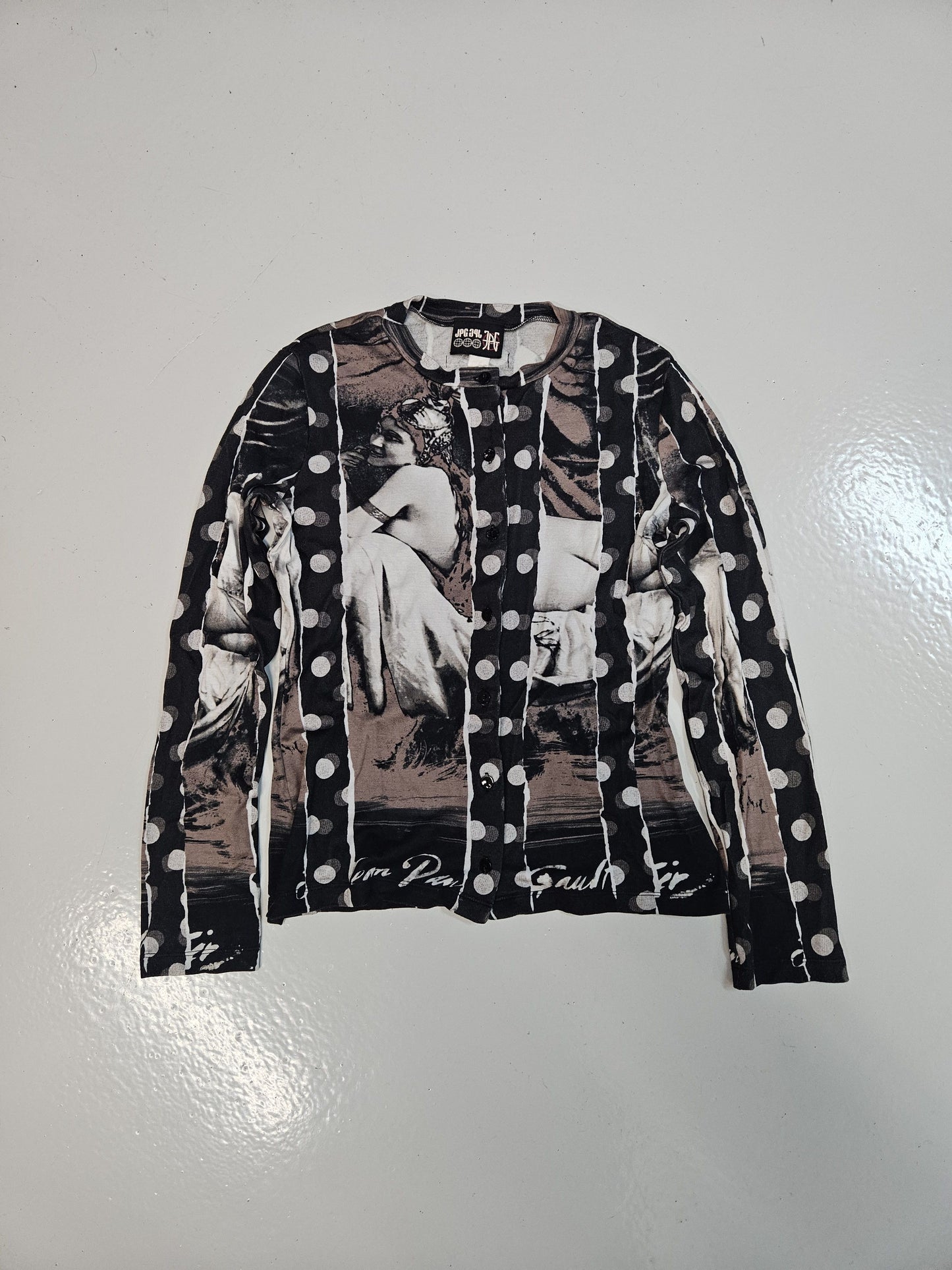 Jean Paul Gaultier reneissance woman & polka dot cardigan