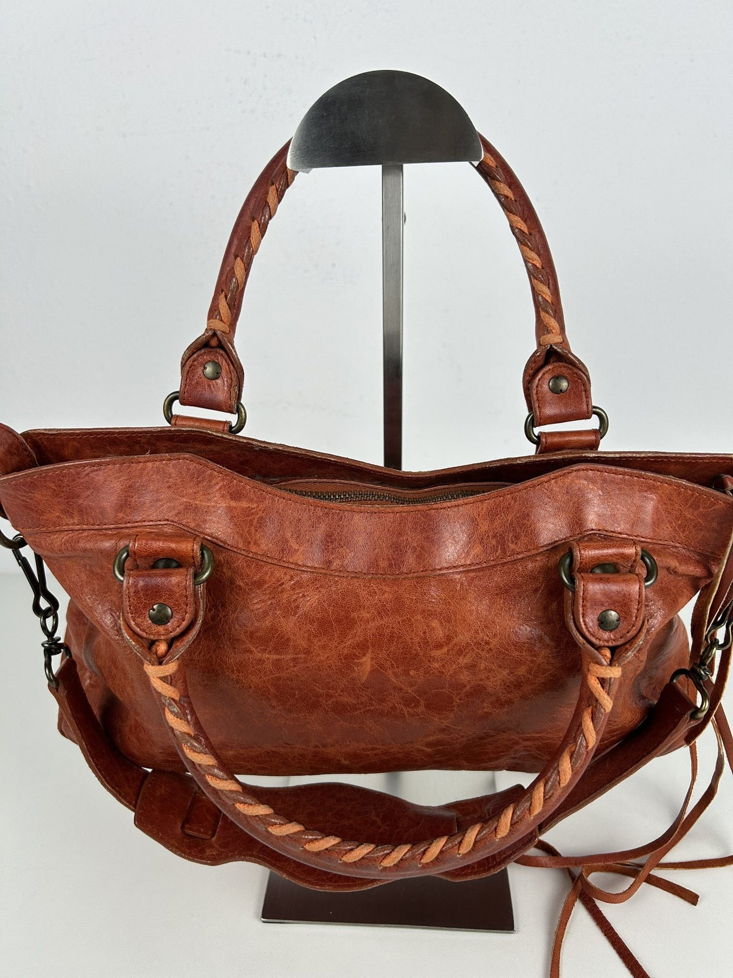 Balenciaga first bag in burnt red