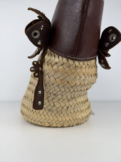 Vintage 90s miu miu wicker and leather basket tote bag