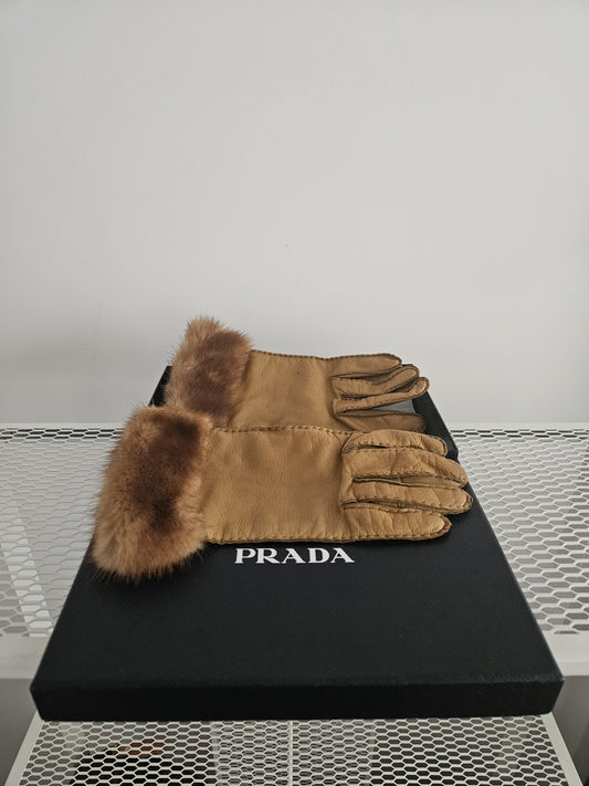 Prada lambskin and mink fur gloves