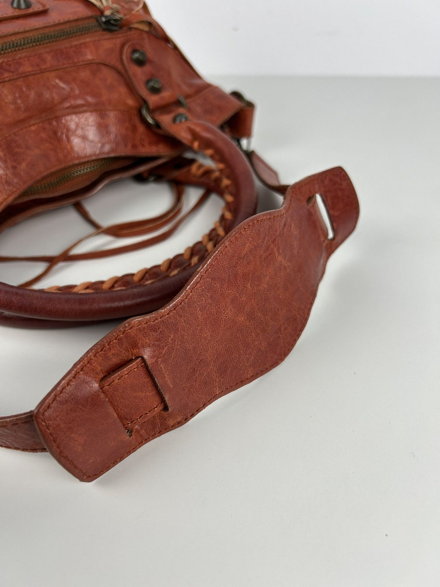 Balenciaga first bag in burnt red