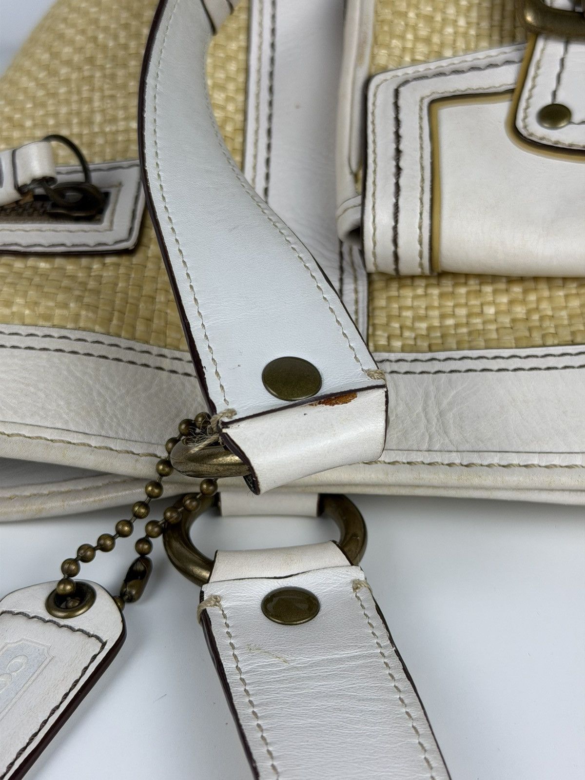 Coach legacy raffia and leather tote bag