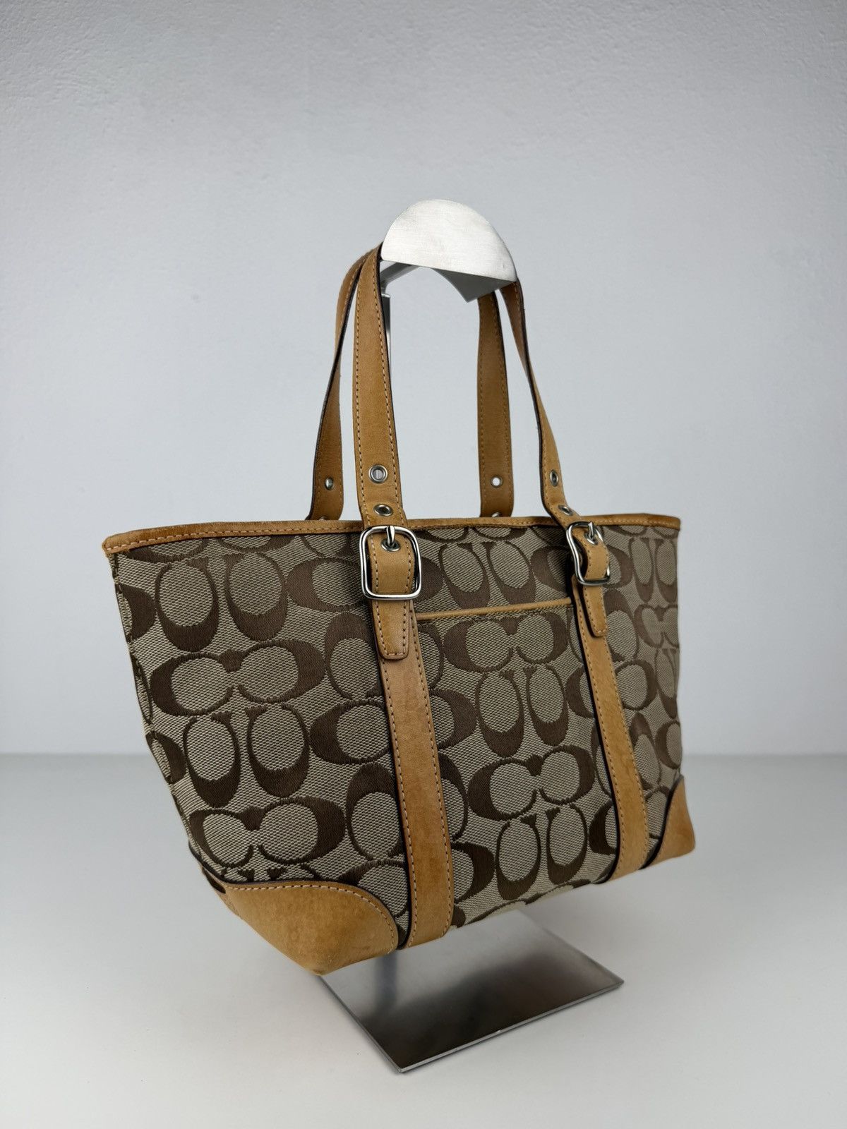 Coach signature canvas and leather mini tote bag