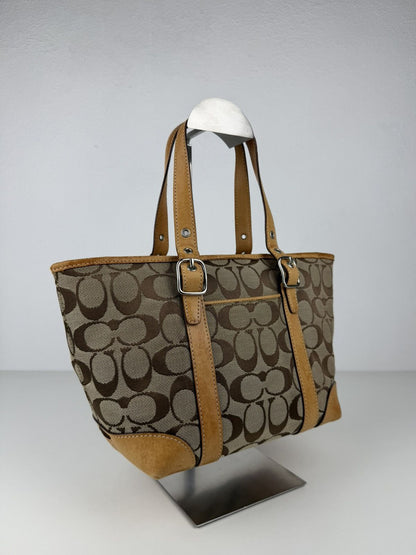 Coach signature canvas and leather mini tote bag