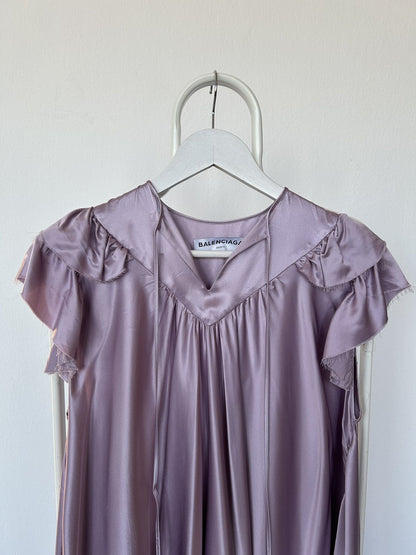 SS2018 Balenciaga silk ruffle loose long dress in lilac