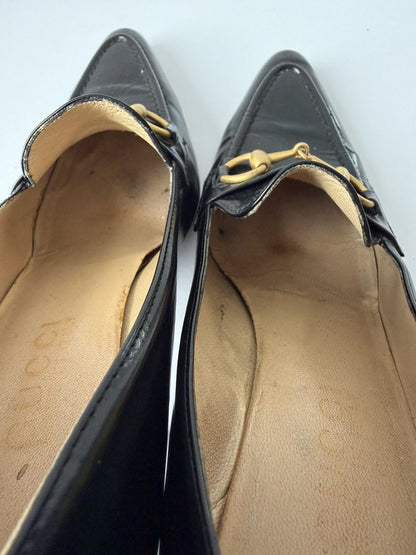 Vintage Gucci horsebit pointed toe patent leather pumps