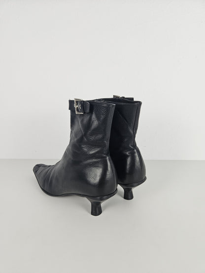 Archive Prada lamb leather kitten heel buckled ankle boots