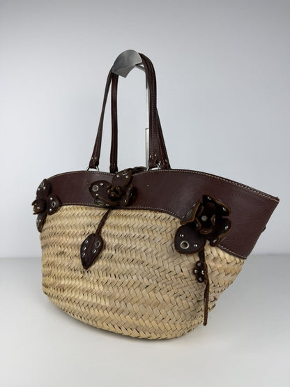 Vintage 90s miu miu wicker and leather basket tote bag